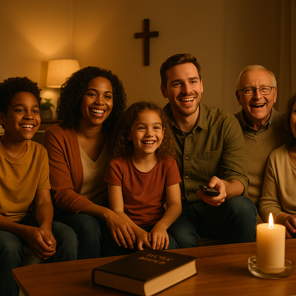 Family watching faith-based content together